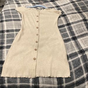 Off the shoulder button up beige dress